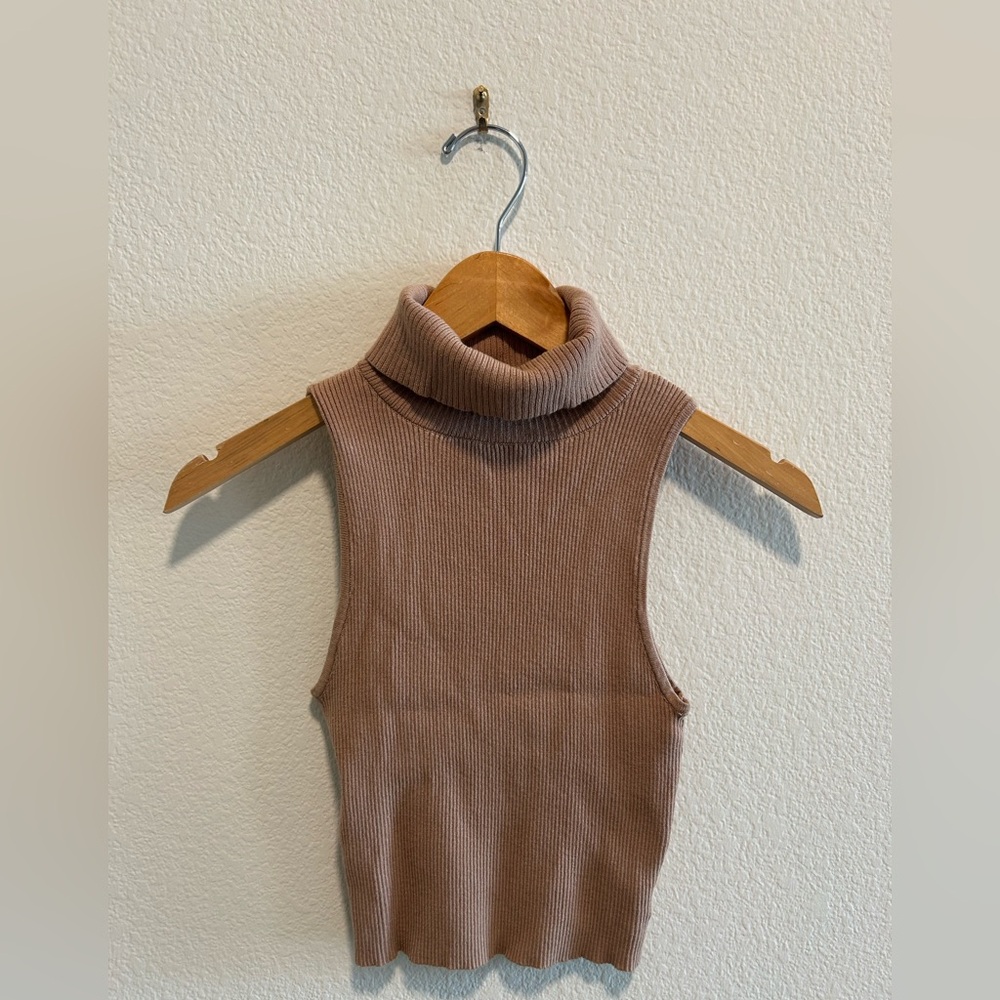 Glassons Sleeveless Knit Turtleneck Sweater - Tan